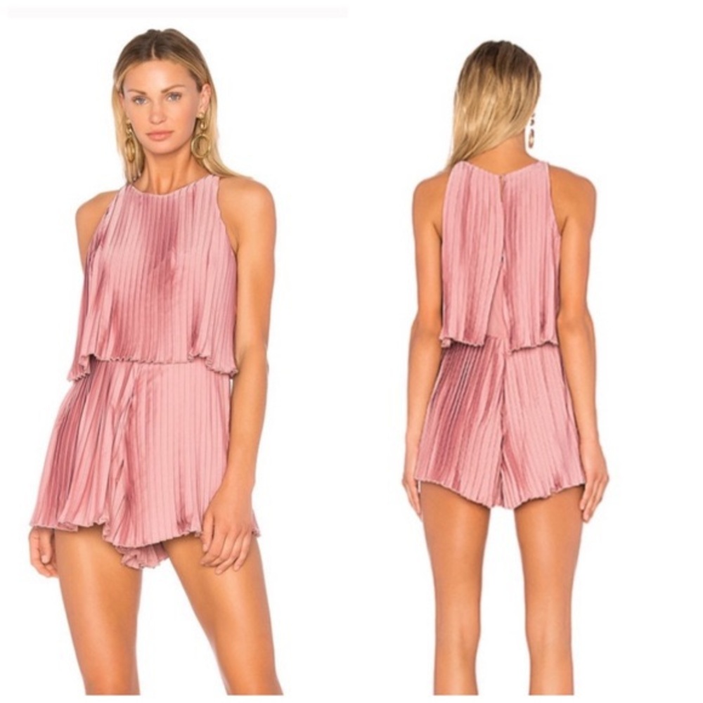 Lovers + Friends Pink Nicki Ruffle Pleated Romper